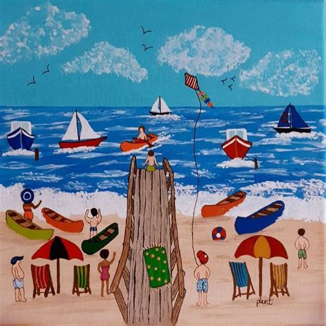 Day at the Beach folk art painting folk art original art | Etsy | Folk art painting, Whimsical ...