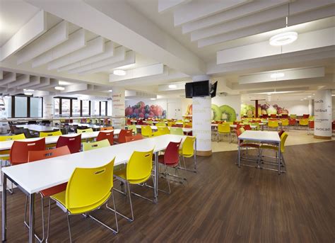 School dining hall renovation ideas with vibrant colours. Putney High School dining hall ...