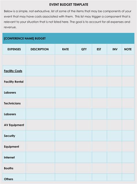 Google Sheets Event Budget Template