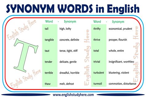 Synonym Words With T in English - English Study Here