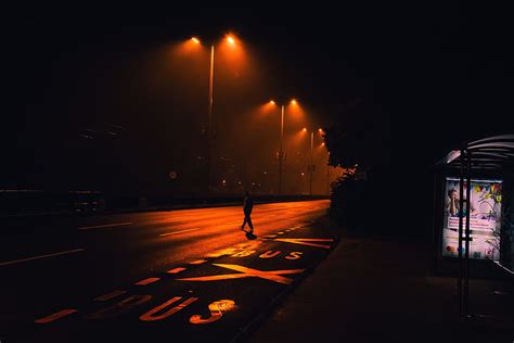 Night Street Urban Lights Silhouette Road Lamp Street Light graphy ...