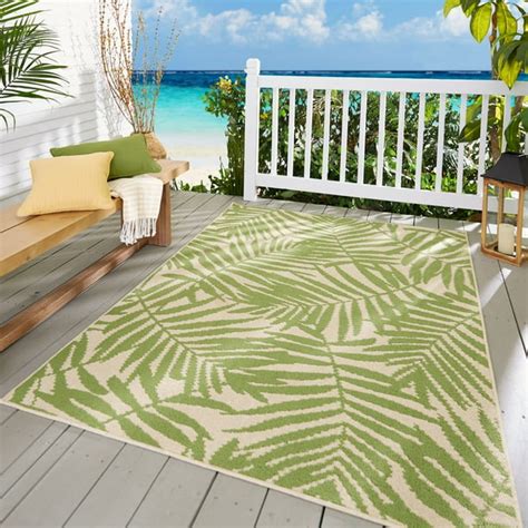 Mainstays Palm Indoor/Outdoor Area Rug, Green and Biscuit, 8' x 10 ...