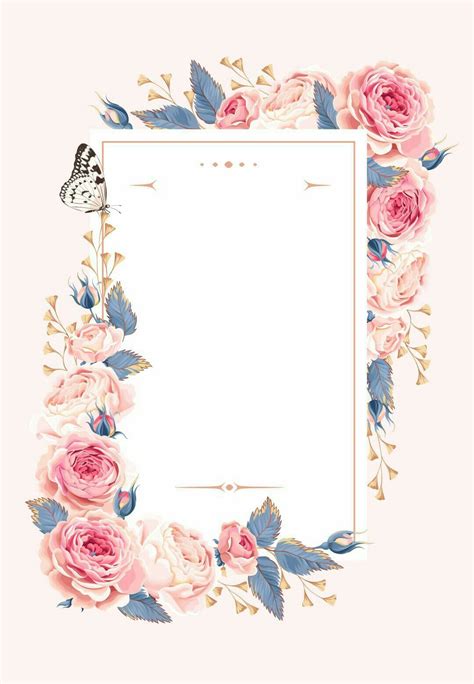 pink roses and blue leaves on a light pink background with a white ...