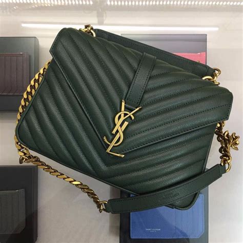 YSL SAINT LAURENT Classic Medium College in Green Matelasse Leather - Gold Toned Hardware, Women ...