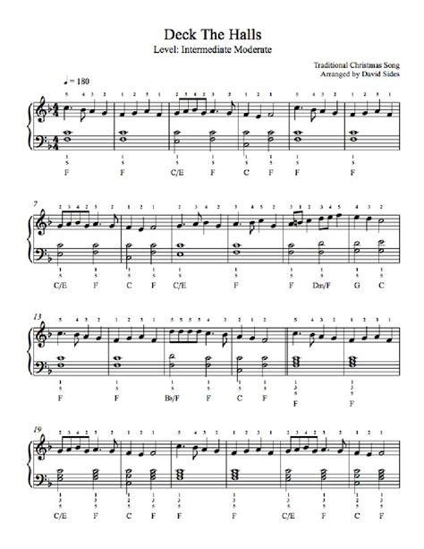 Deck The Halls by Traditional Piano Sheet Music | Intermediate Level | Sheet music, Music ...