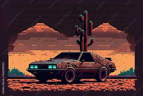 Pixel art old car, background in retro style for 8 bit game, Generative ...