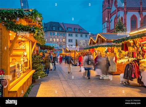 View of Christmas Market and Maria Chappel in Marktplatz, Wurzburg, Bavaria, Germany, Europe ...