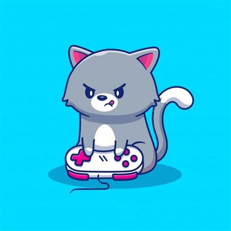 Premium Vector | Cute cat gaming icon illustration. animal game icon ...