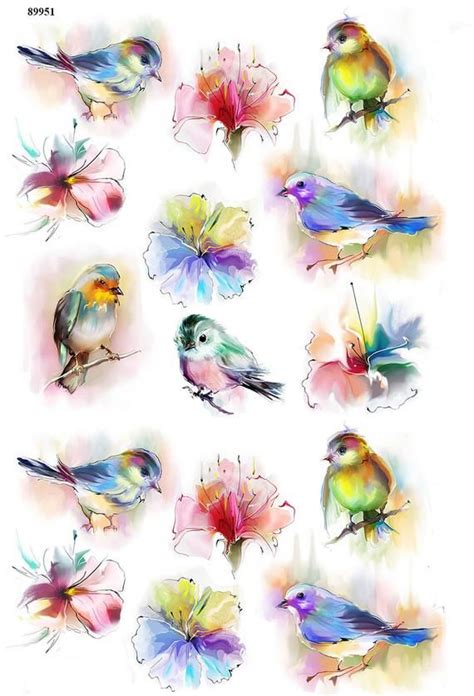 watercolor painting of birds and flowers on a white background