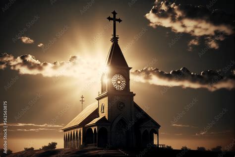 Church with cross wallpaper, Christian religious symbol. Generative AI ...