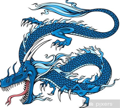 Póster Blue Dragon Vector Illustration - PIXERS.ES