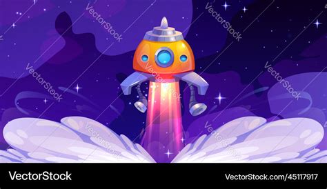 Cartoon spacecraft launch into outer space Vector Image