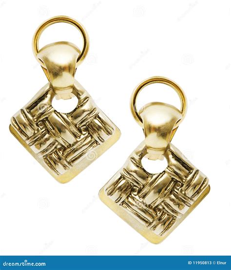 Pair Of Earrings Isolated On The White Stock Image - Image of bracelet, gold: 11950813