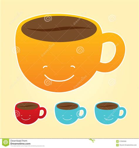 Smiling Cup of Coffee Icons Set Stock Vector - Illustration of breakfast, sunny: 57062656