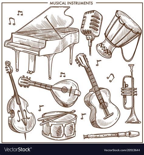 Musical instruments sketch icons collection Vector Image