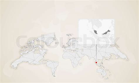 Map of Malaysia with neighbor countries pinned on world map. | Stock ...