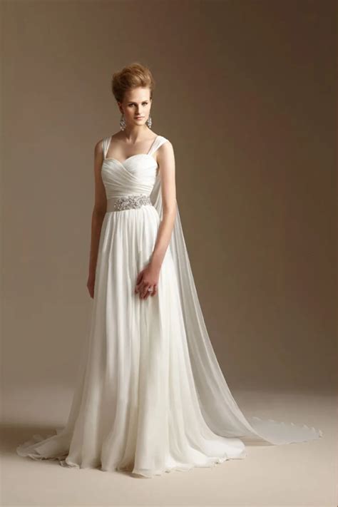 Grecian Style Wedding Dress with Watteau Train Long Chiffon Summer ...