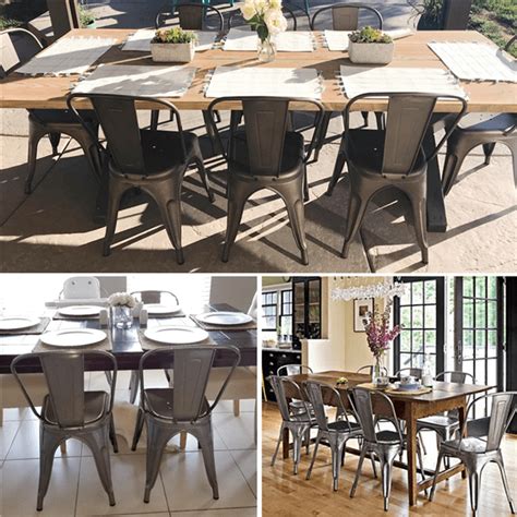 SMILE MART Industrial Modern Metal Dining Chairs, Set of 4, Gunmetal ...