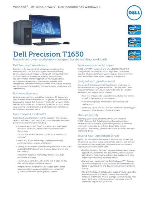 Dell Precision t1650 Specsheet | PDF | Intel | Dell