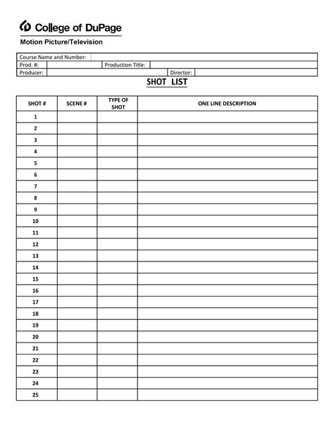 Photoshoot Shot List Template