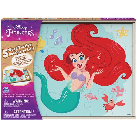 Disney Princess 5-Pack of wood Jigsaw Puzzles for Families, Kids, and Preschoolers Ages 3 and Up ...