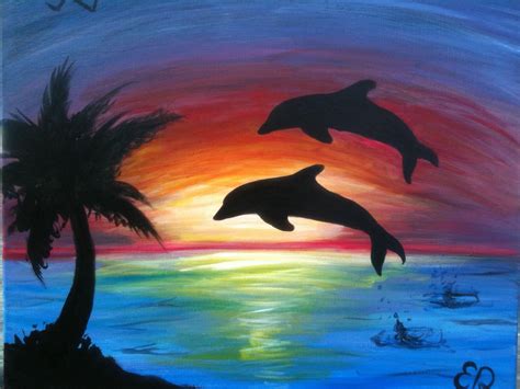 Beach Silhouette Painting at PaintingValley.com | Explore collection of ...