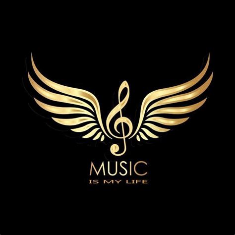 music is my life logo with golden wings and musical note on the black background illustration