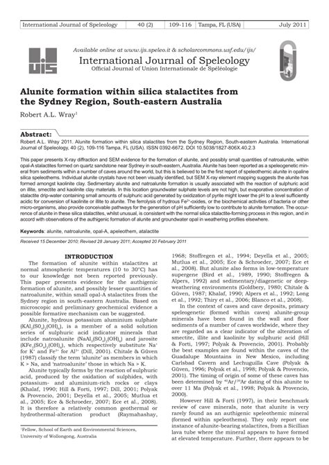 (PDF) Alunite Formation within Silica Stalactites from the Sydney Region, South-eastern Australia