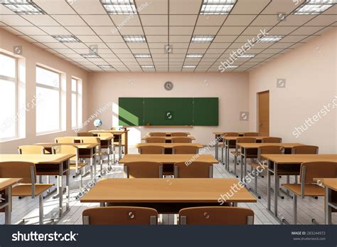 Modern Classroom 3d Interior In Light Tones. 3d Rendering Stock Photo ...