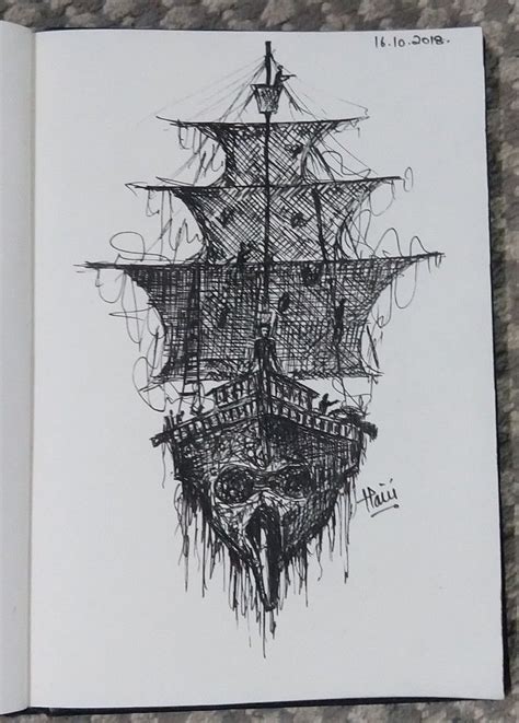 Pen art, ship, black Pearl, pirates of the caribbean. #inkwell, #penart, #black&weight | Black ...