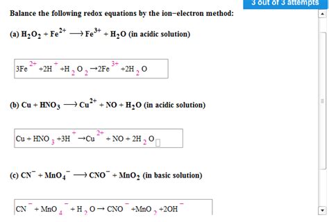 Solved Balance the following redox equations by the | Chegg.com