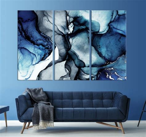 Blue marble wall art Navy Blue Wall Decor Abstract canvas | Etsy ...