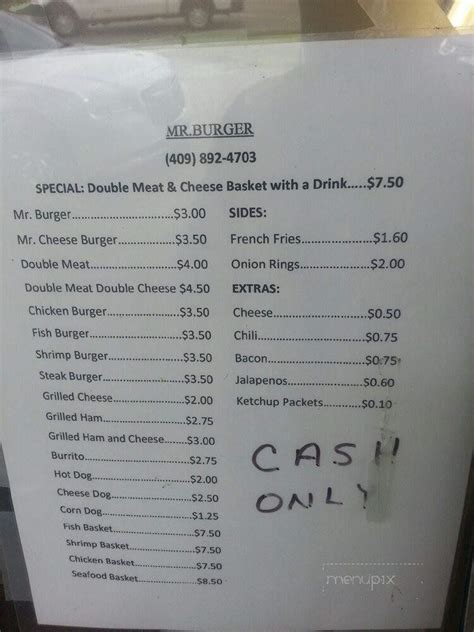 Menu of Mr Burger in Beaumont, TX 77703