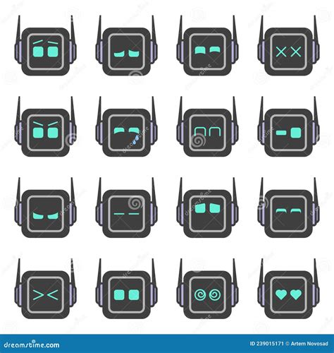 Robot Emotions Set. Cute Robots Head Avatar. Chat Bot With Different Faces. Simple Modern Icon ...