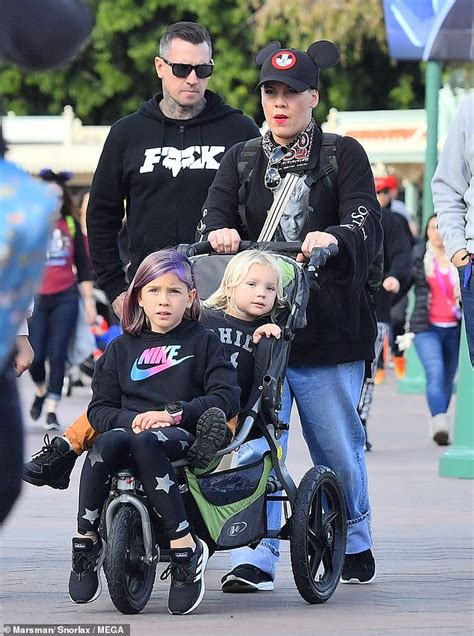 Pink spotted with husband Carey Hart and their two children at Disney's California Adventure ...