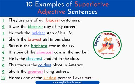 10 Examples of Superlative Adjective Sentences - EnglishTeachoo