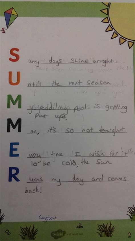 Acrostic Poem Examples Summer