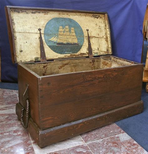 - Sailor's Sea Chest With an American ship painted on the inside lid | Antique trunk, Antiques ...