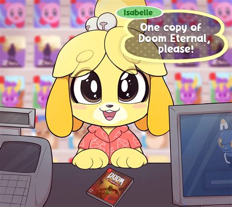 Isabelle in game stop, what will she buy? 🤔 by Moozua | One Copy of Doom Eternal / Animal ...