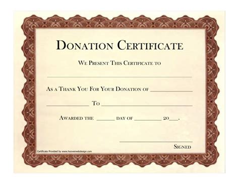 a donation certificate with an ornate border