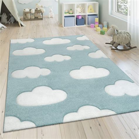 Modern Kids Rug with Clouds in Blue Pastel for Nursery, Size: 2'8" x 4 ...