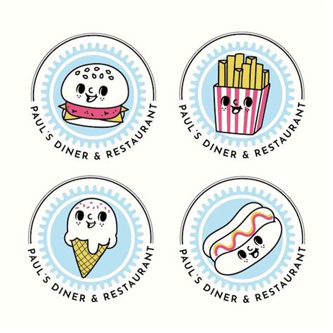 Free Vector | Retro cartoon restaurant logo collection