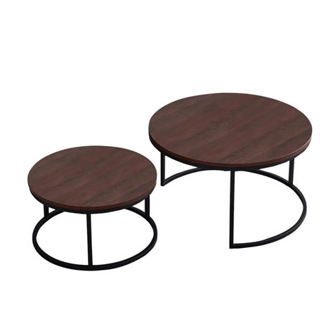 Black Metal Outdoor Coffee Table, Walnut Color Table Top ST625A-252 - The Home Depot