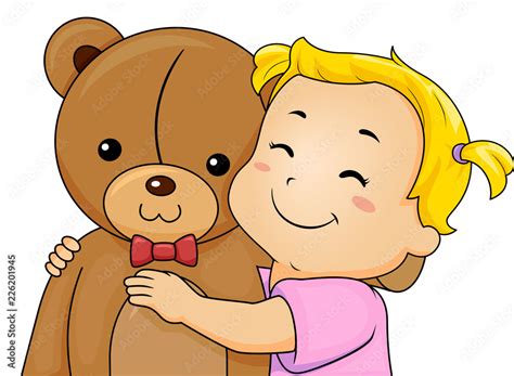 Kid Toddler Girl Hug Teddy Bear Illustration Stock Vector | Adobe Stock