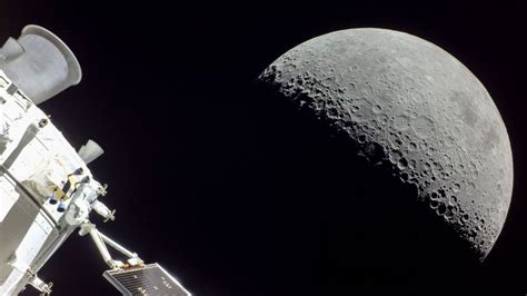 The moon seen from the Orion spacecraft of NASA's Artemis mission ...