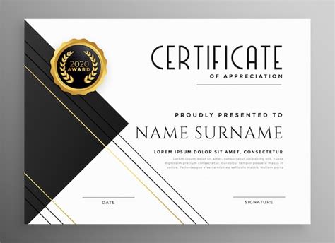 Modern black white and gold certificate template | Free Vector