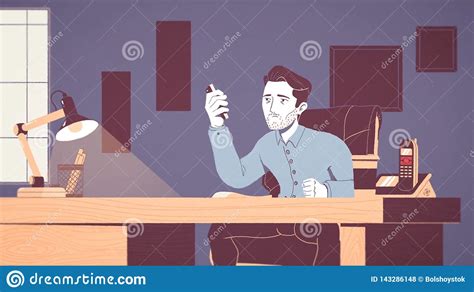 Animation of a Tired and Stressed Businessman Working at a Workplace in Office. Animated Cartoon ...