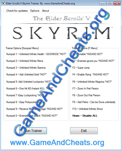 The Elder Scrolls V Skyrim Trainer +70 – PC/Ps3/Xbox Cheat – GODMODE - http://gameandcheats.org ...