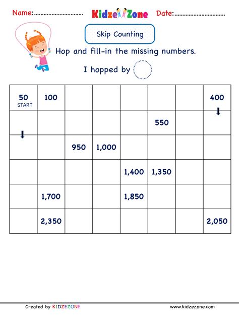 Grade 2 Math Number Practice worksheets - Skip Counting by 50