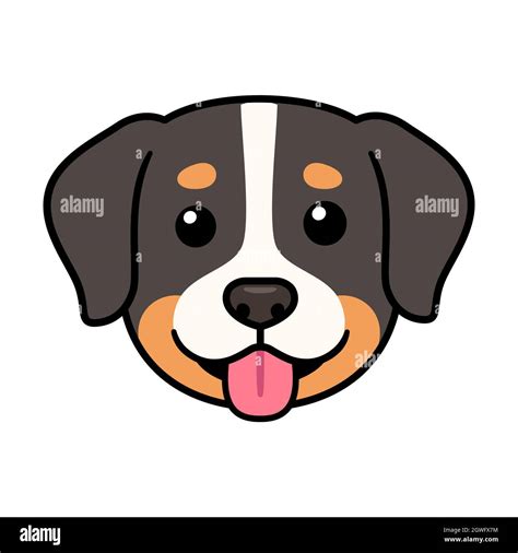 Funny cartoon Bernese Mountain dog head drawing. Cute Sennenhund puppy portrait, vector clip art ...